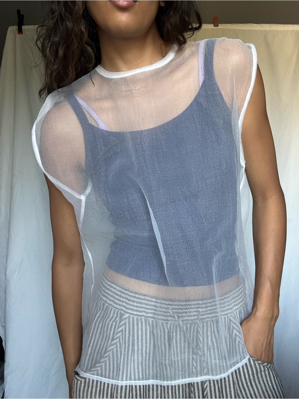 Zara White Sheer Mesh Sleeveless Top